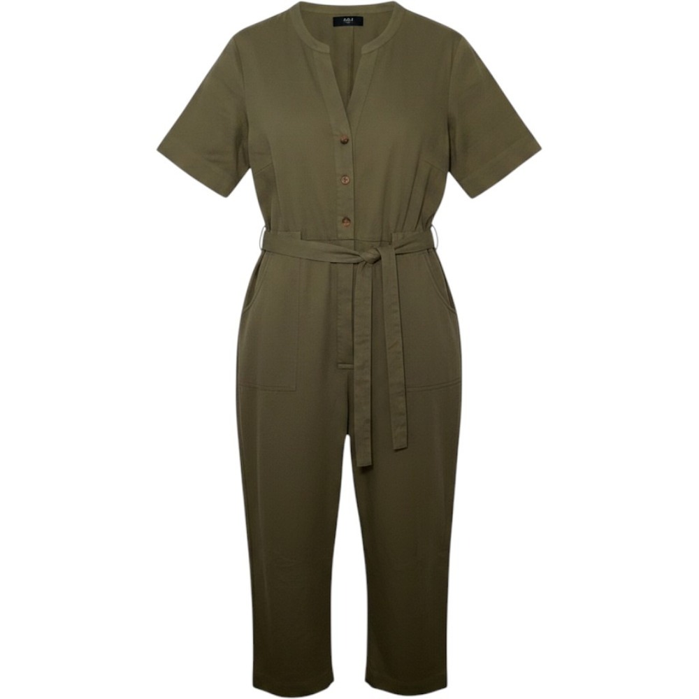 ABLE Minimalist Olive Green Cotton Jumpsuit Utilitarian Wide Leg Belted - Size M
